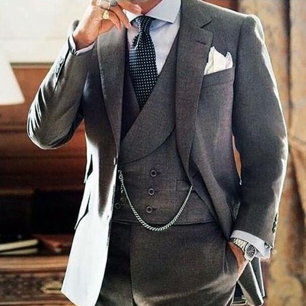 Picture of Grey three-piece suit with double-breasted waistcoat