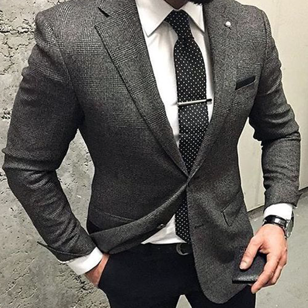 Charcoal grey jacket with black trousers