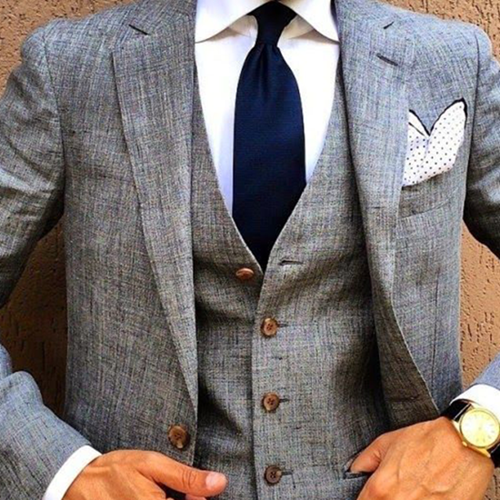 Grey textured three-piece suit