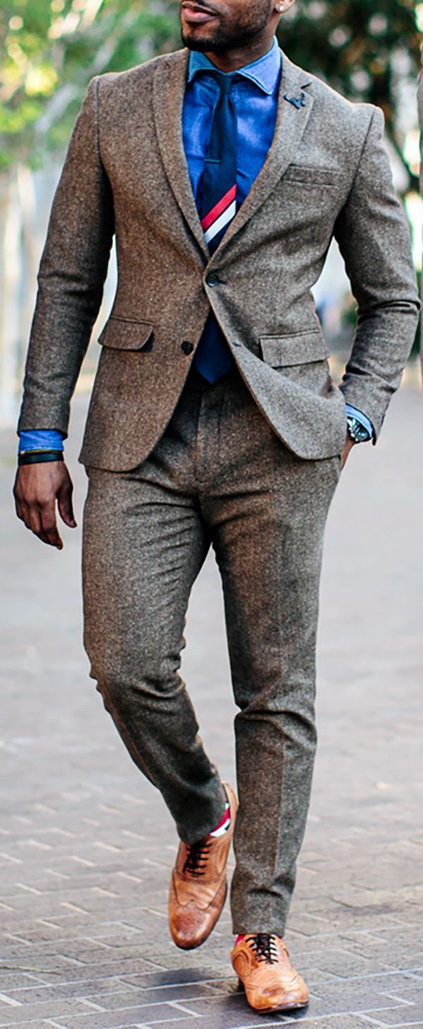 Textured brown two-piece suit