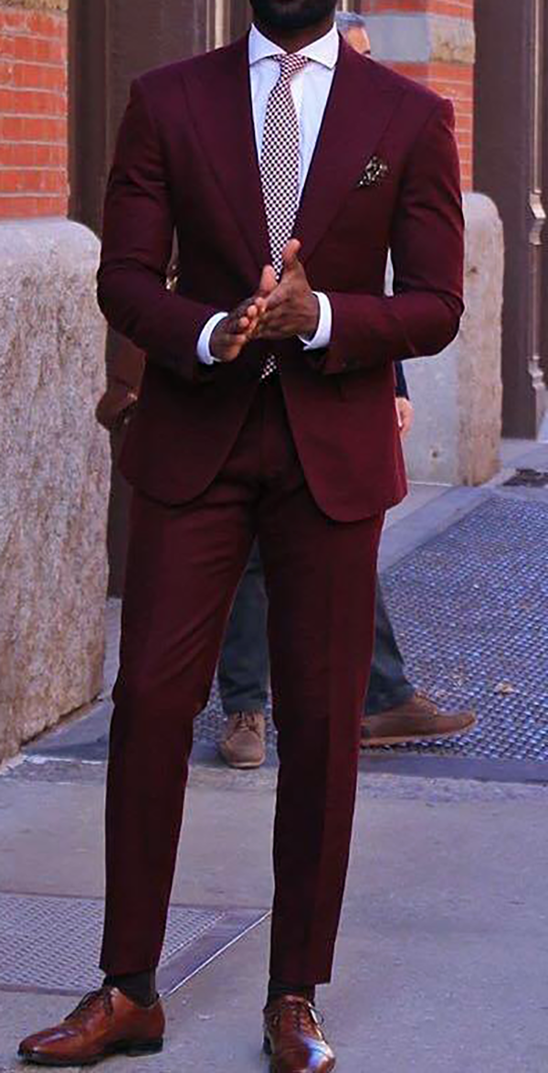 oxblood wedding suit