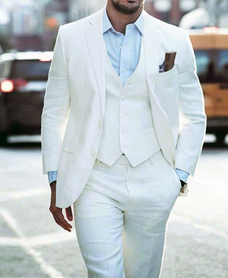 Slim fit white three-piece suit