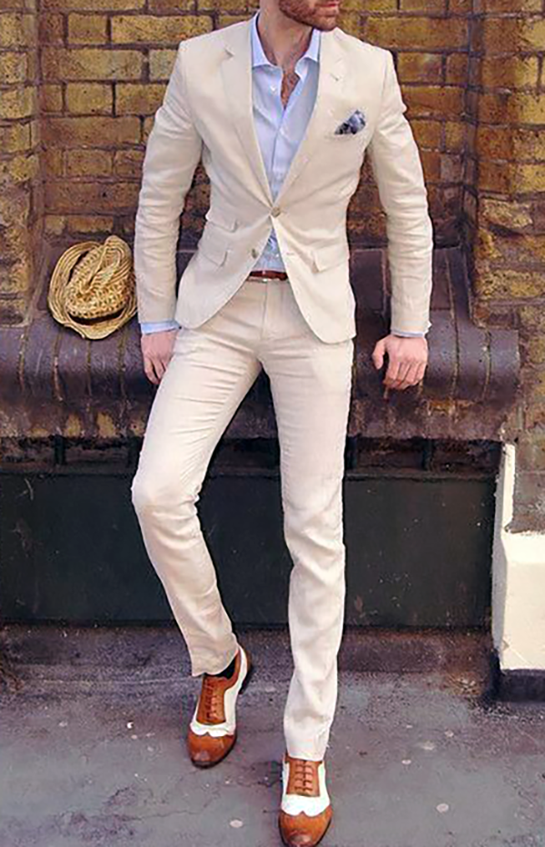 Cream Slim Fit Two Piece Suit