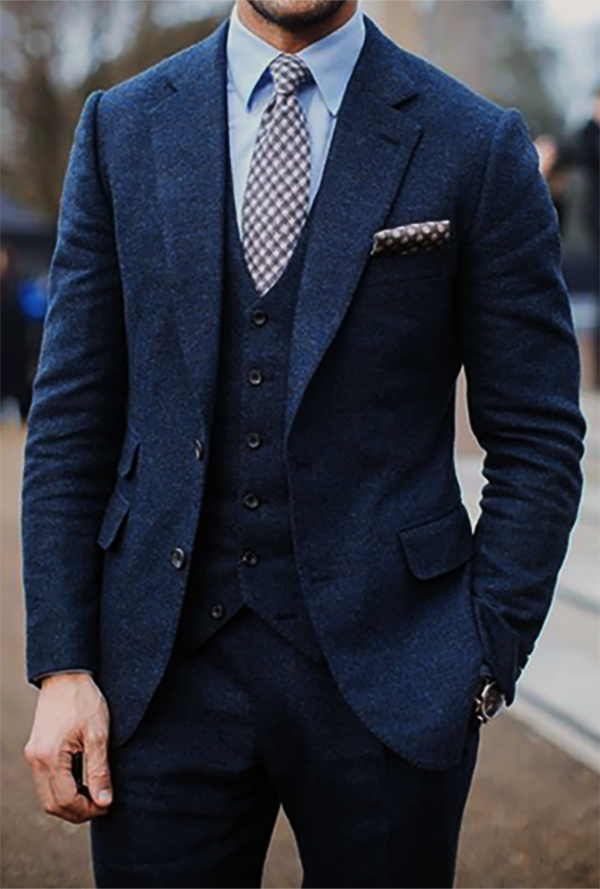 Blue Tweed Effect Three Piece Suit | From £399, Free Delivery | THE DROP