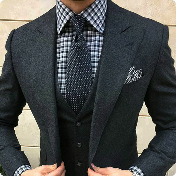 Designer Business Black Gray White Checked Suit Jacket Waistcoat Slim  Trousers  eBay