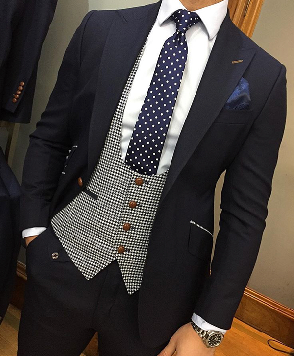 Dark Navy Suit with Dogtooth Waitscoat | From £399, Free Delivery | THE ...