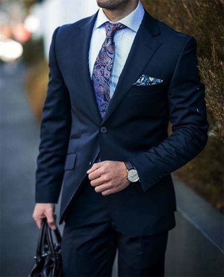 single breasted navy two-piece suit