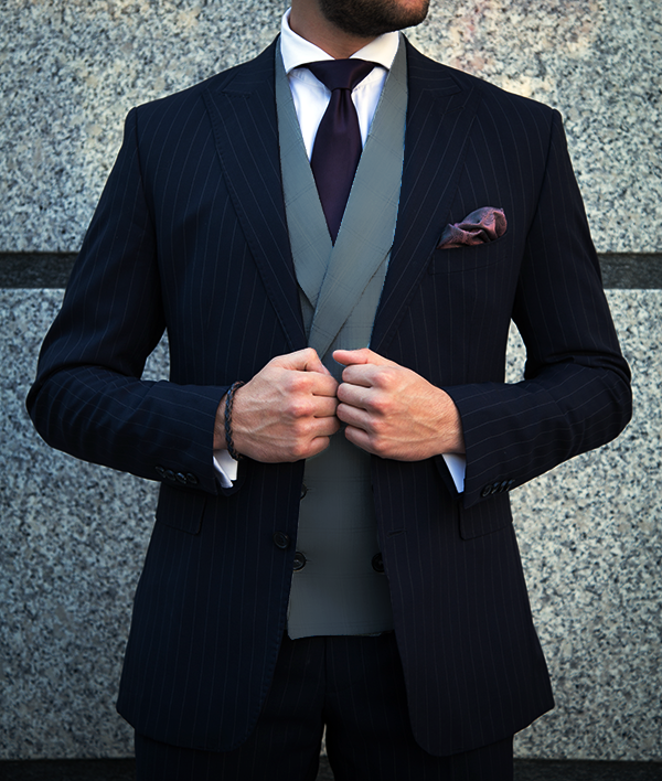 Navy Pinstripe Jacket with Grey Waistcoat