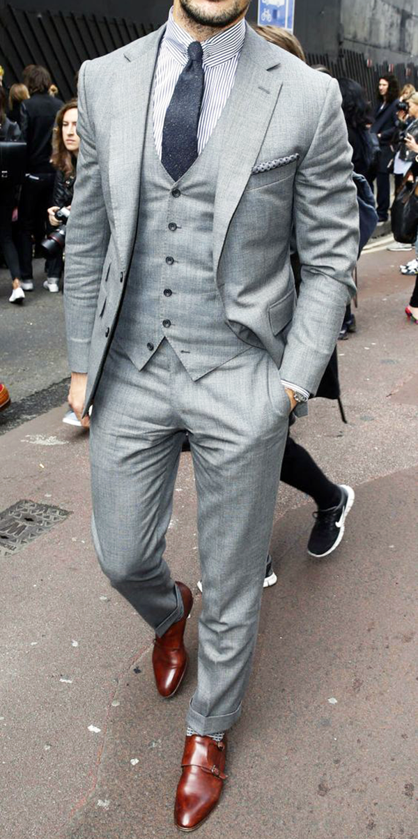 Light grey three-piece suit