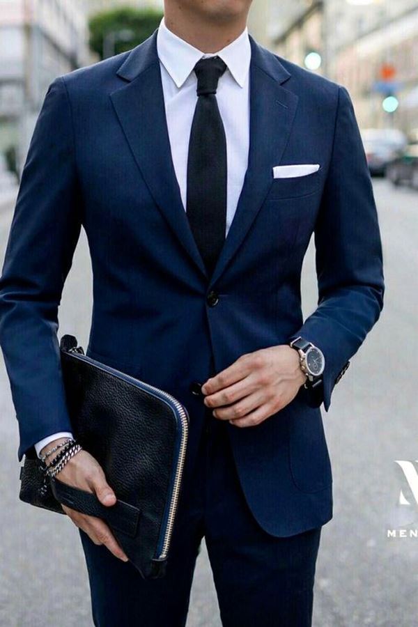 Navy Single Breasted Two-piece Suit