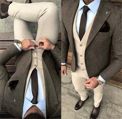 Picture of Brown tweed-effect mixed fabric three-piece suit
